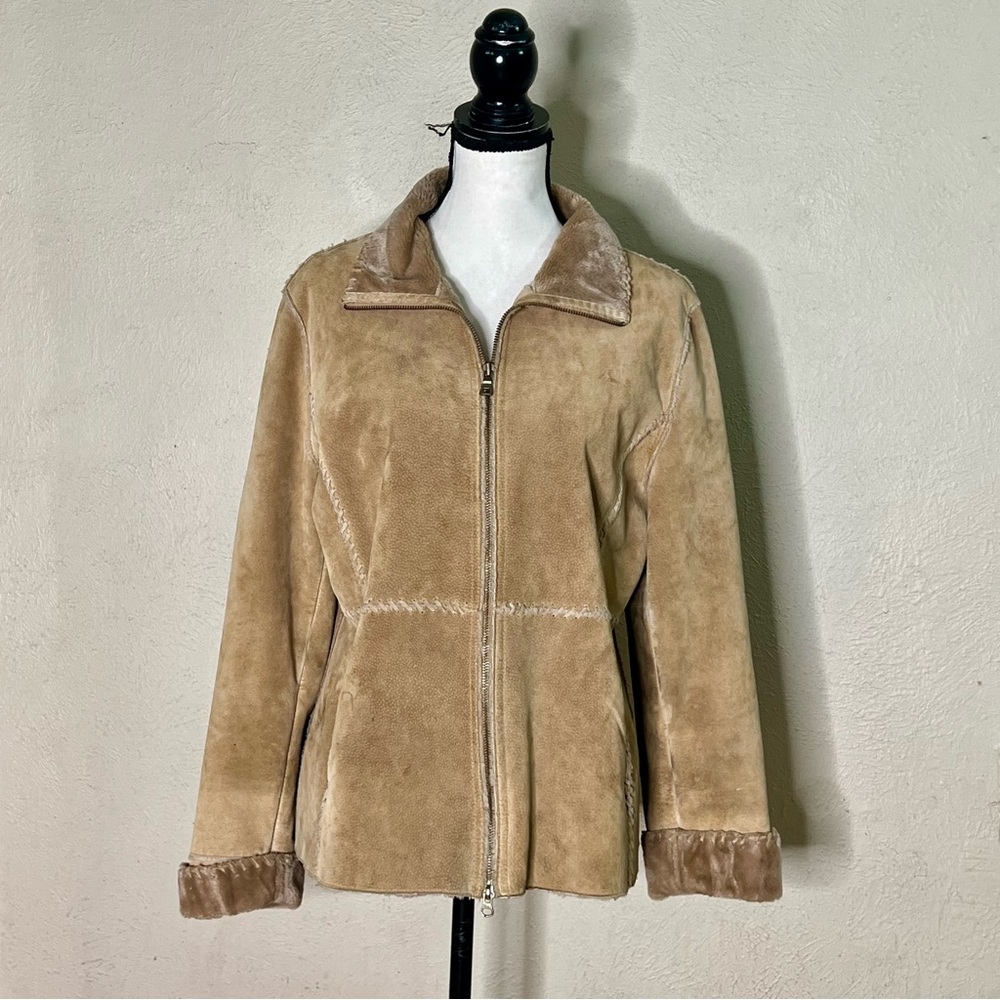 Guess Tan Suede Shearling Zip Jacket